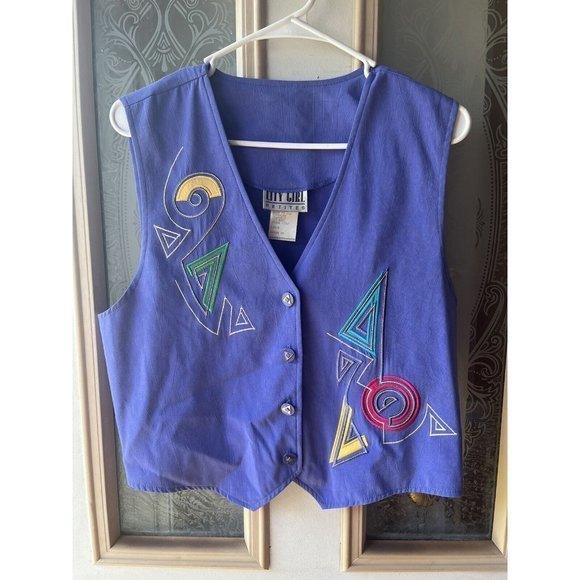 VTG City Girl Petites 3 Piece Skirt Vest Blazer Set Large 90s Neon Womens - Picture 16 of 16